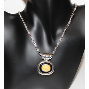 Vintage ESPO-SIG Sterling Silver Pendant Necklace Butterscotch Cabochon 18"